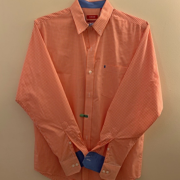 IZOD Plaid Dress Shirt Orange - Picture 1 of 3